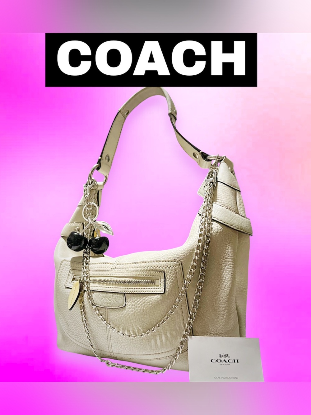 Vintage Coach soho Shoulder Bag Pebbled Leather in Chalk - Picture 4 of 17